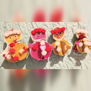 Glittery Snowman Ornament Set in Red, Pink, and Gold